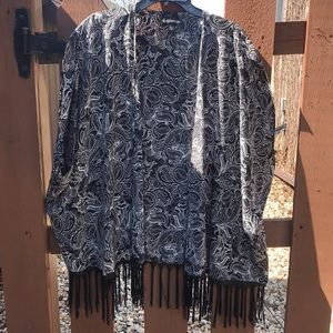 Black and white fringe cardigan. 2X